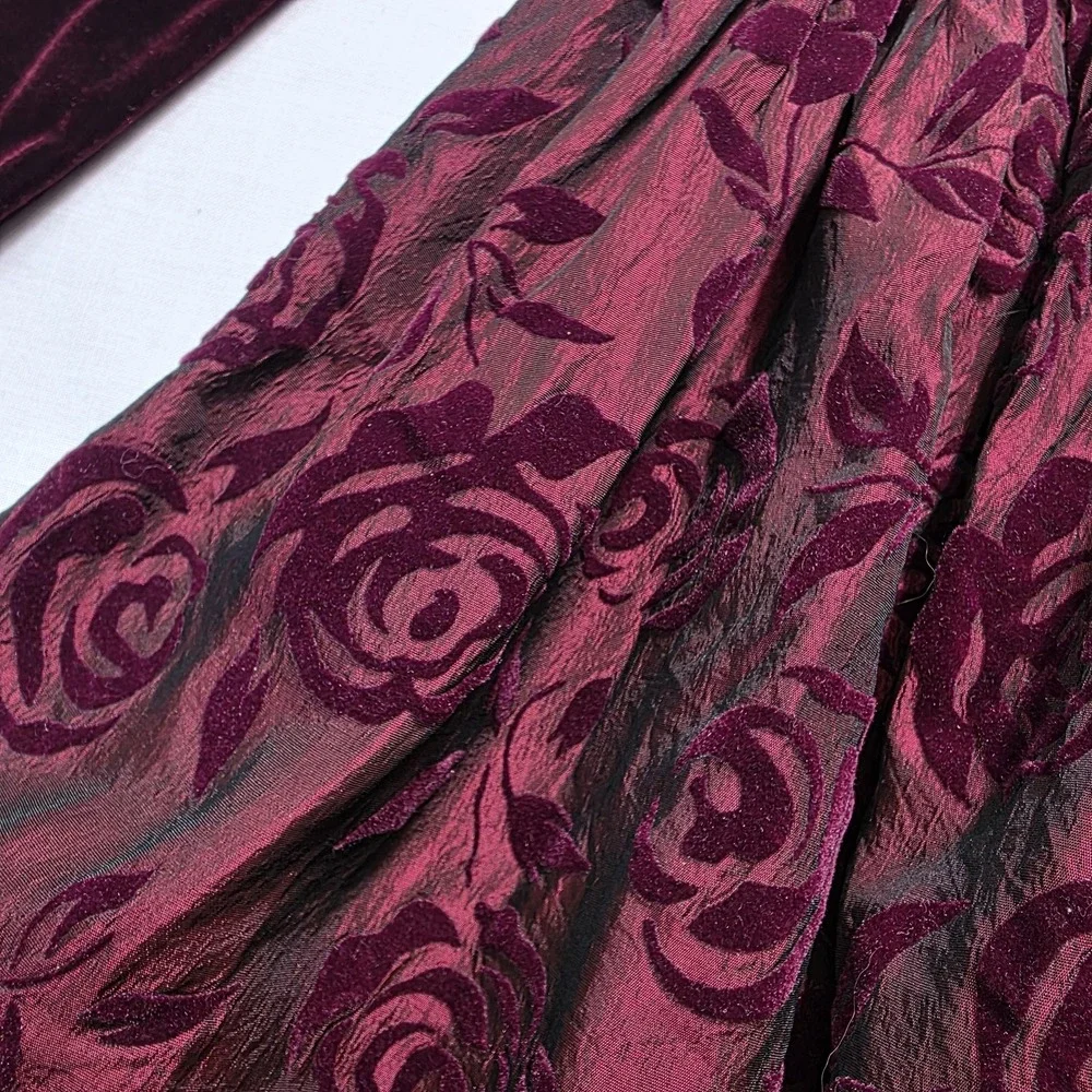 Vtg Bonnie Jean Dress Girls 4 Burgundy Velvet Burn Out Skirt Sash Holiday‎ Union